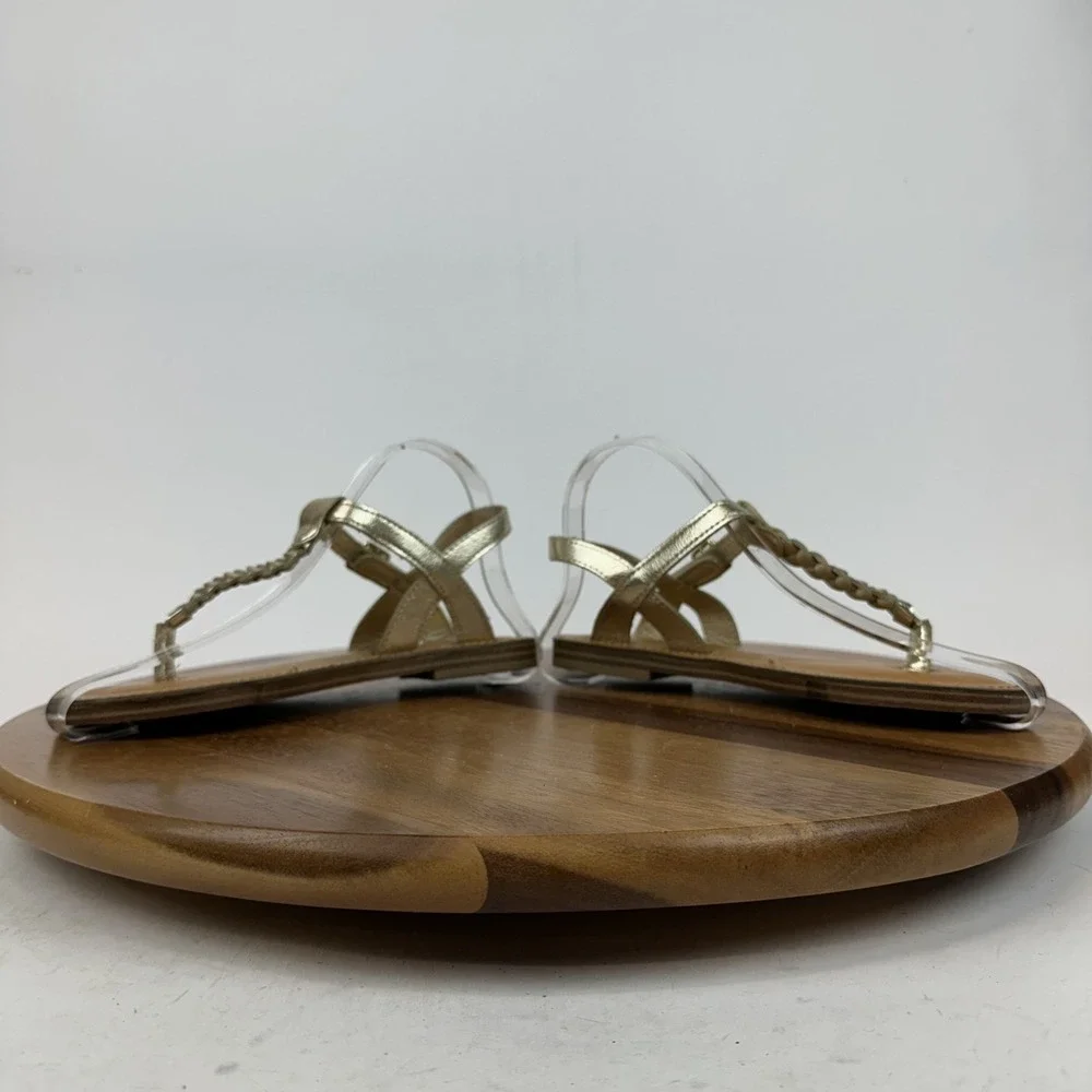 New Big Kids Girls Mia Annae Gold Faux Leather Braided T-Strap‎ Sandals Size 2 Y